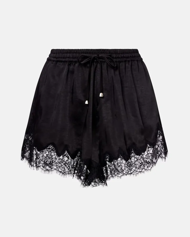 Self-Portrait Shorts in raso con pizzo Nero