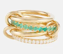 Anello Halley in oro 18kt con diamanti e smeraldi