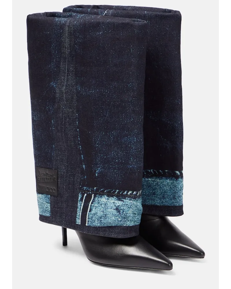 Jimmy Choo x Jean Paul Gaultier - Stivali in pelle e denim Blu