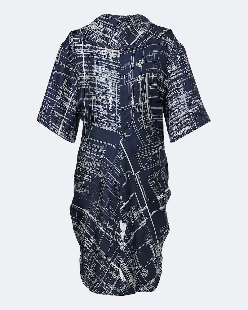 Bottega Veneta Abito midi in twill di seta con stampa Blu