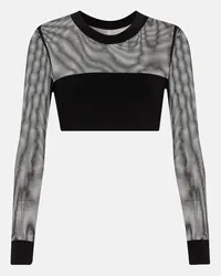 Norma Kamali Top cropped in mesh e jersey Nero