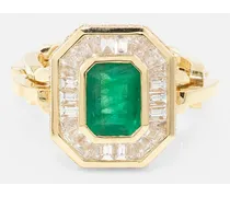 Anello Halo Mini in oro 18kt con smeraldo e diamanti