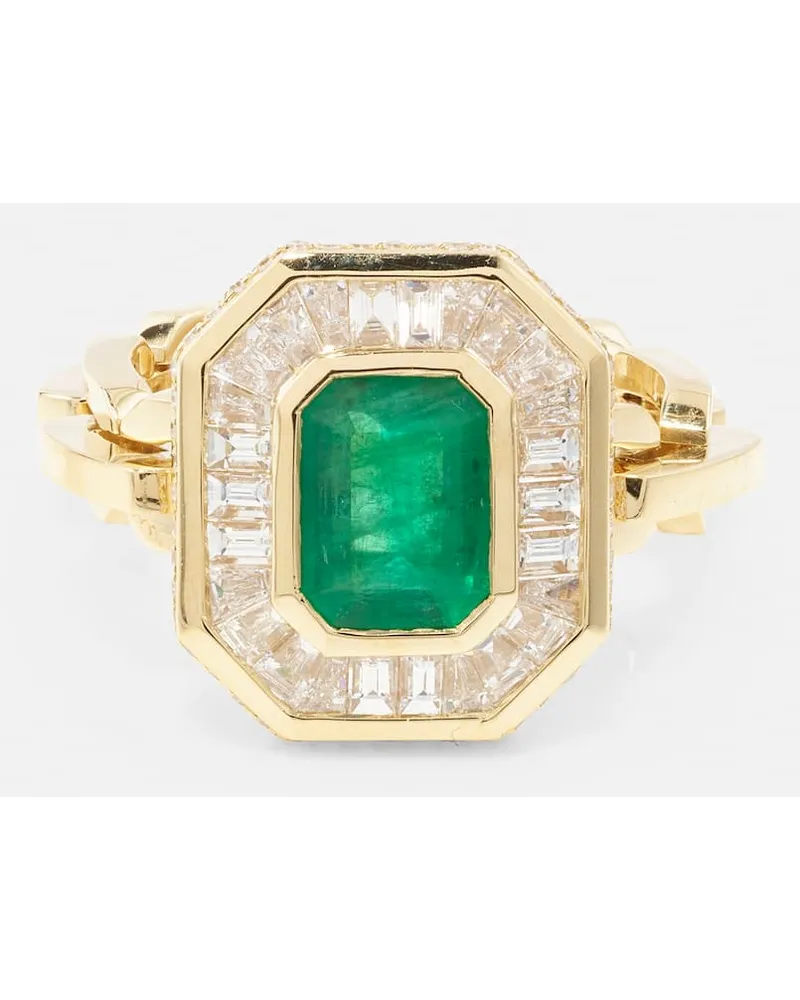 SHAY Anello Halo Mini in oro 18kt con smeraldo e diamanti Verde