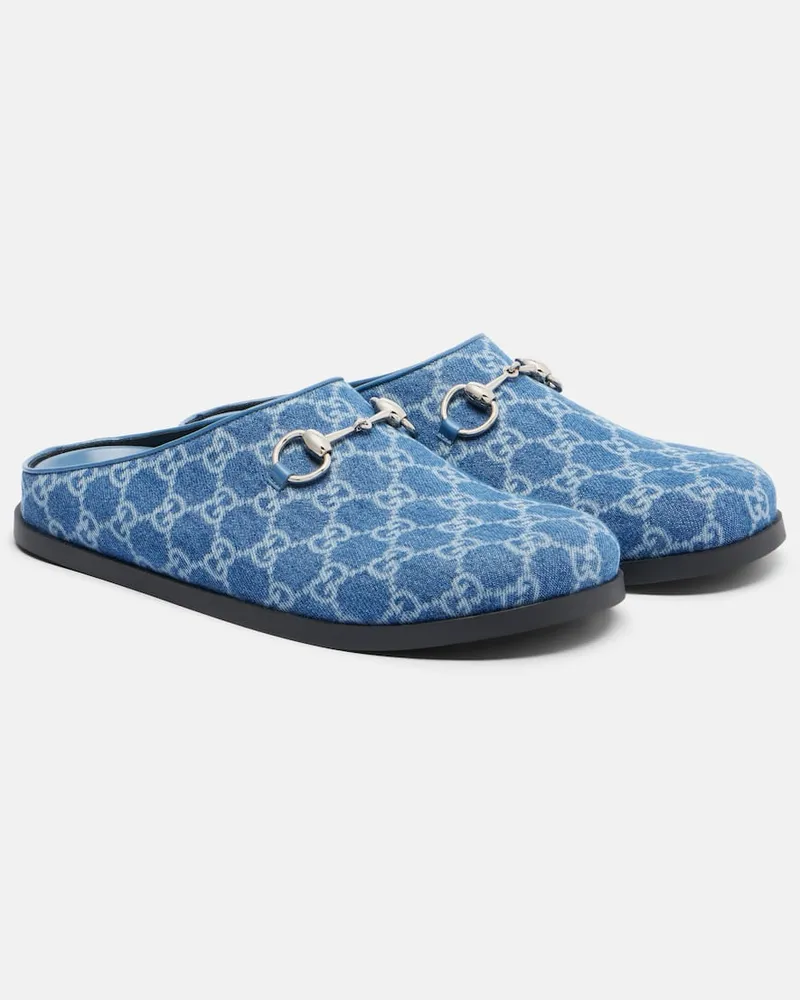 Gucci Mules Horsebit in denim GG Blu