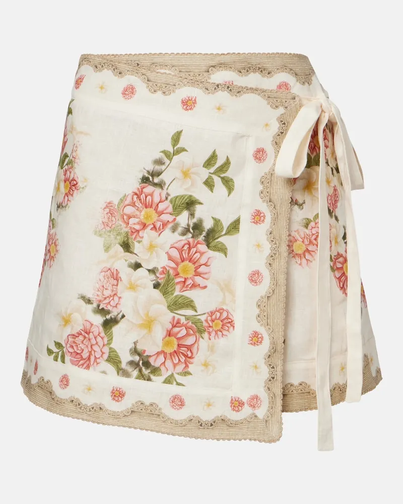 AGUA BENDITA Copricostume Luna in lino con stampa floreale Bianco