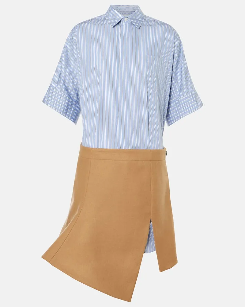 Sacai Abito asimmetrico in lana e popeline Multicolore