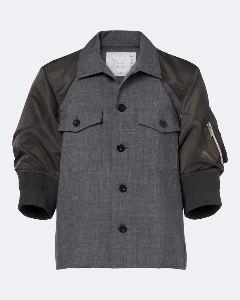 Sacai Giacca in twill di lana e tessuto tecnico Grigio