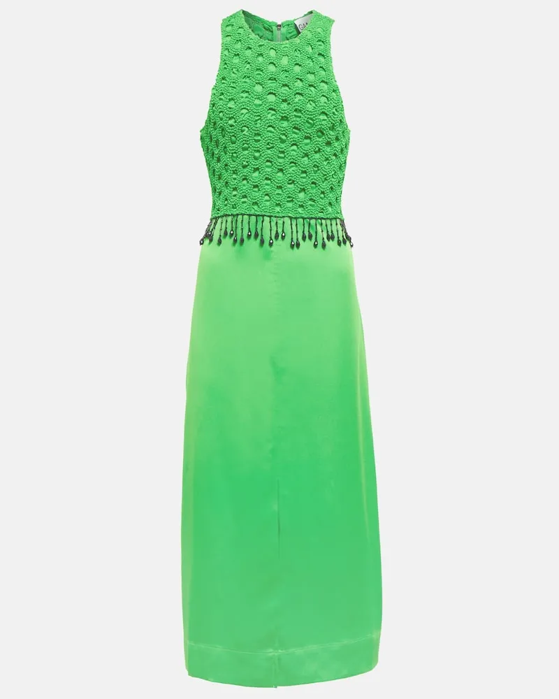 Ganni Abito midi in raso Verde