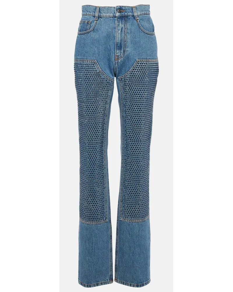 Area Jeans regular a vita alta con cristalli Blu