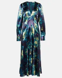 Ulla Johnson Abito midi Azrou in raso con stampa Blu