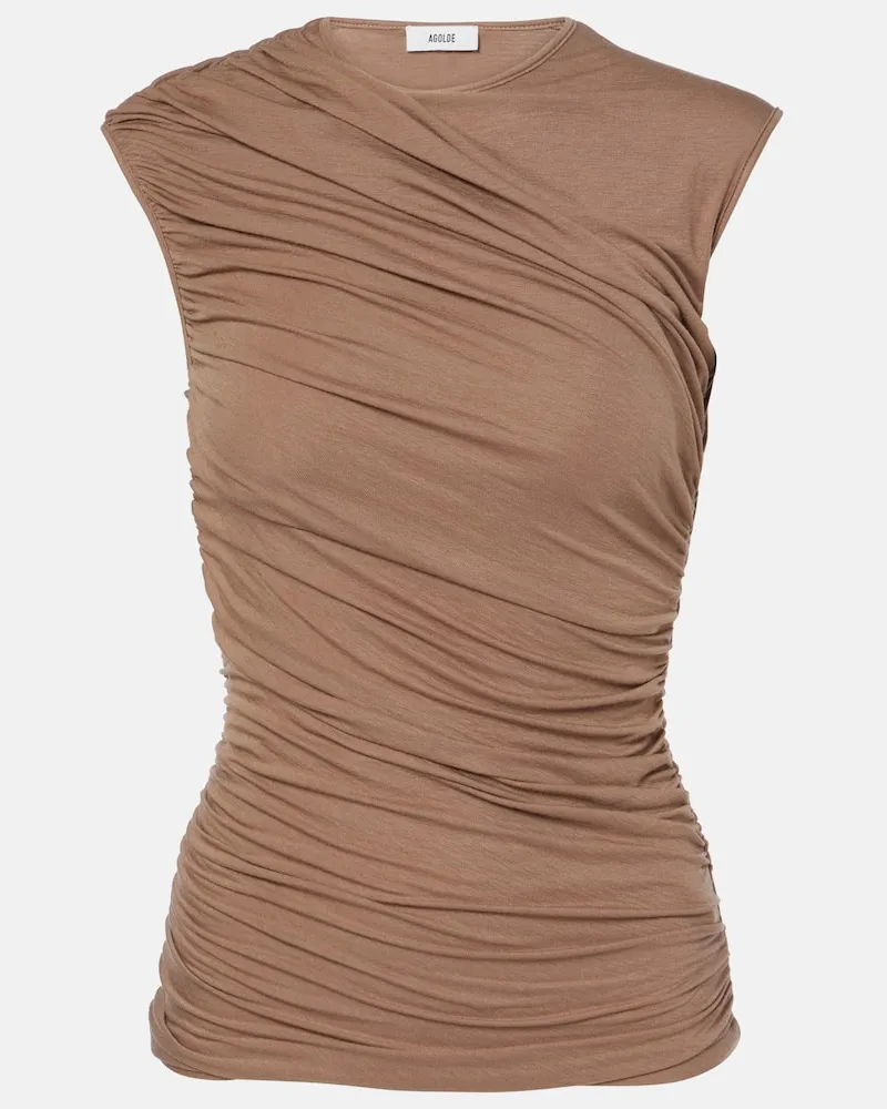 AGOLDE Tank top Ester con ruches Beige