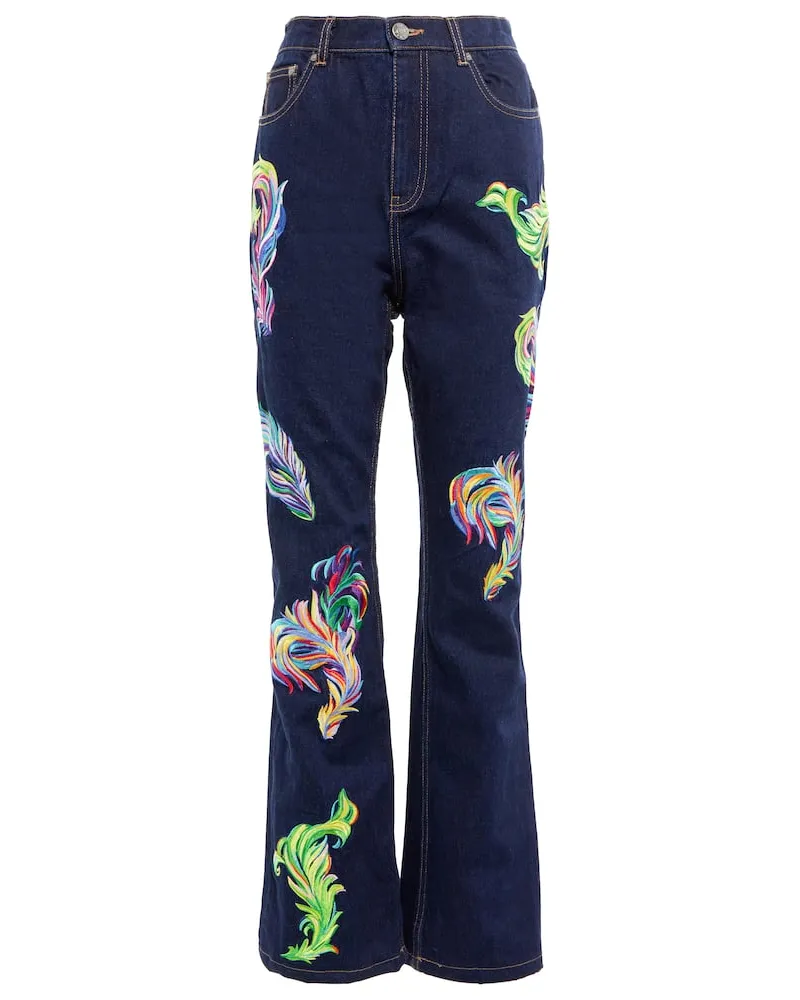 Area Jeans regular a vita alta con ricamo Multicolore