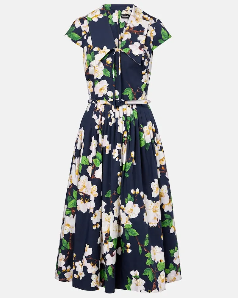 Oscar de la Renta Abito midi in misto cotone plissÃ© con stampa floreale Multicolore