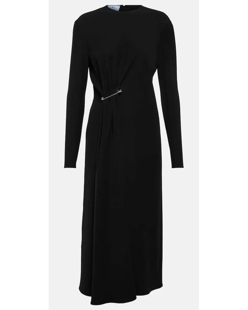 Prada Abito midi in crÃªpe con pizzo Nero