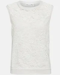 Oscar de la Renta Tank top in misto seta con pizzo Bianco