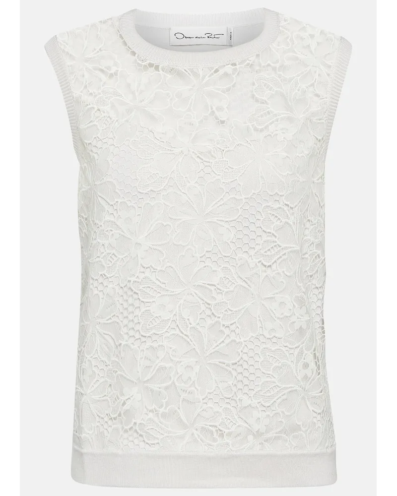 Oscar de la Renta Tank top in misto seta con pizzo Bianco