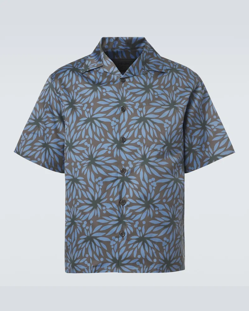 Prada Camicia bowling in cotone e seta con stampa Grigio