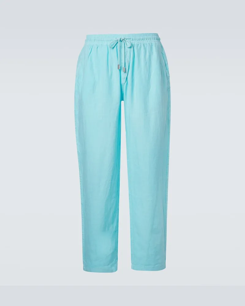 Vilebrequin Pantaloni in lino a gamba larga Blu