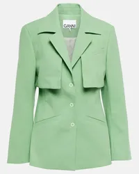 Ganni Blazer monopetto in canvas di cotone Verde