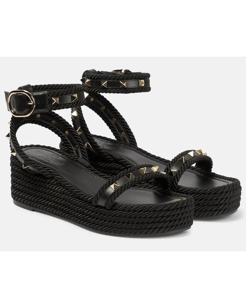 Valentino Garavani Espadrillas con zeppa Rockstud in pelle Nero