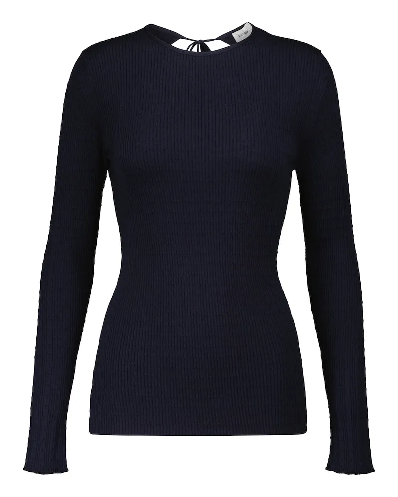 Victoria Beckham Pullover in maglia di lana a coste Blu