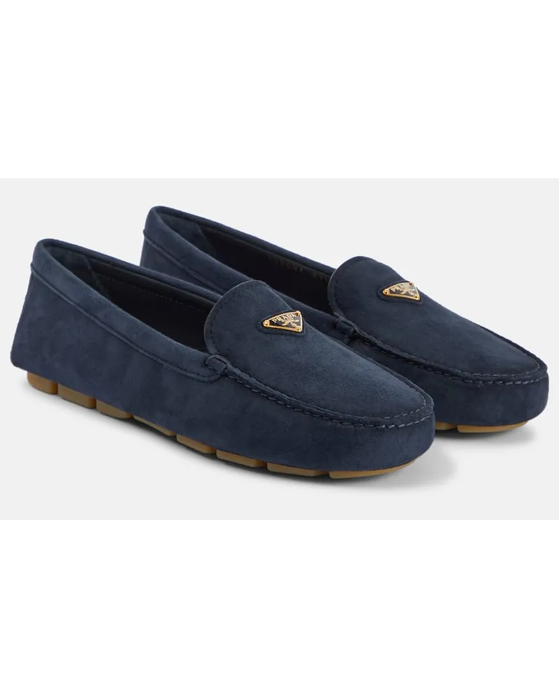 Prada Mocassini in suede con logo Blu
