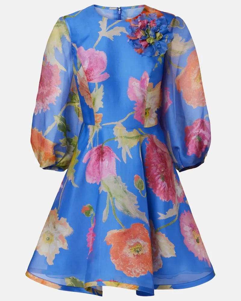 Carolina Herrera New York Abito corto in organza di seta con stampa floreale Blu