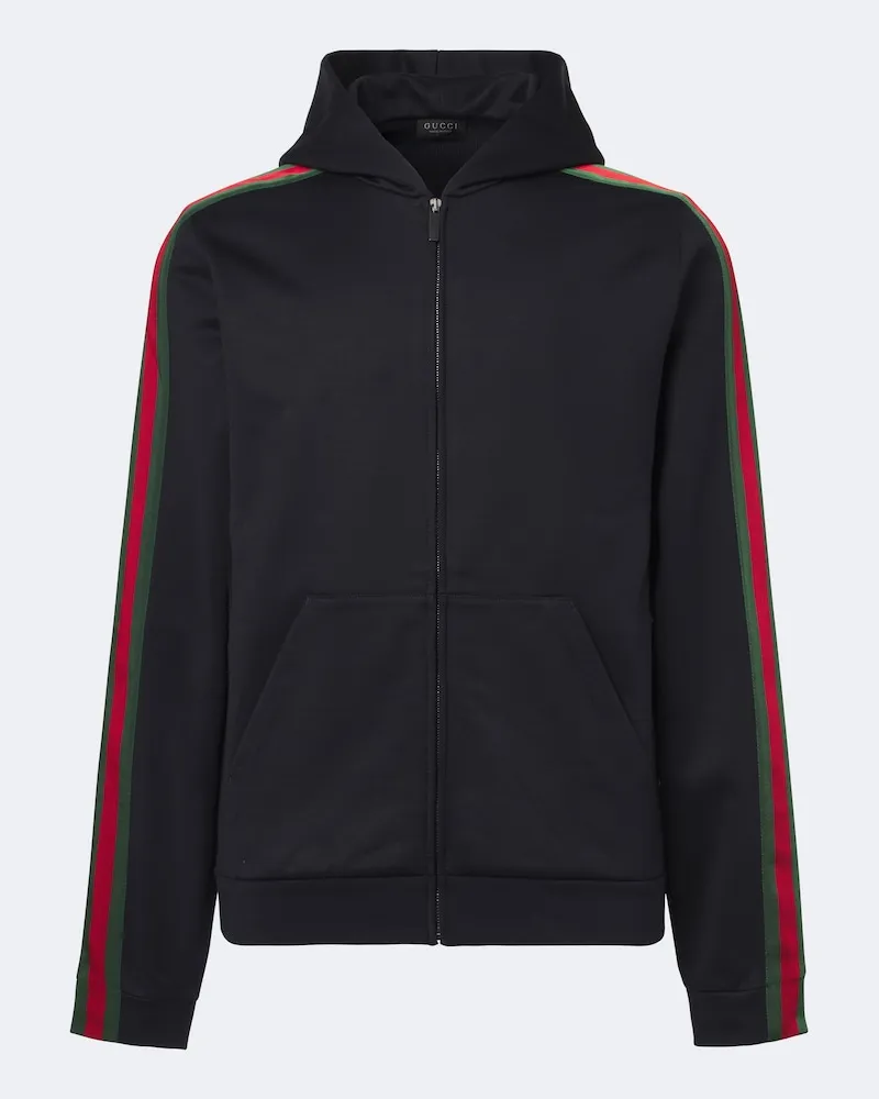 Gucci Felpa Web Stripe in jersey di seta e cotone Blu