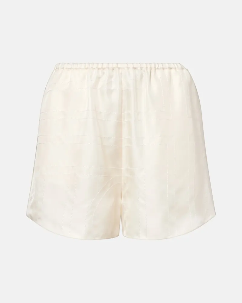 Totême Shorts in raso di seta con ricamo Bianco