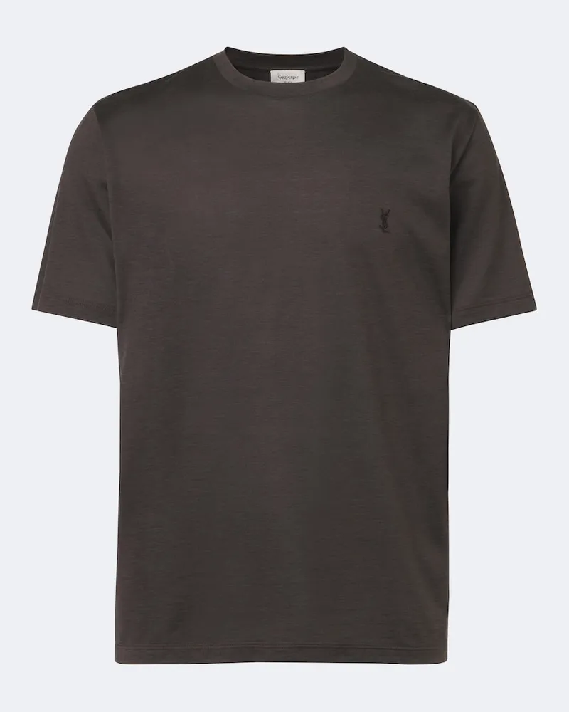 Saint Laurent T-shirt Cassandre in seta e cotone Grigio