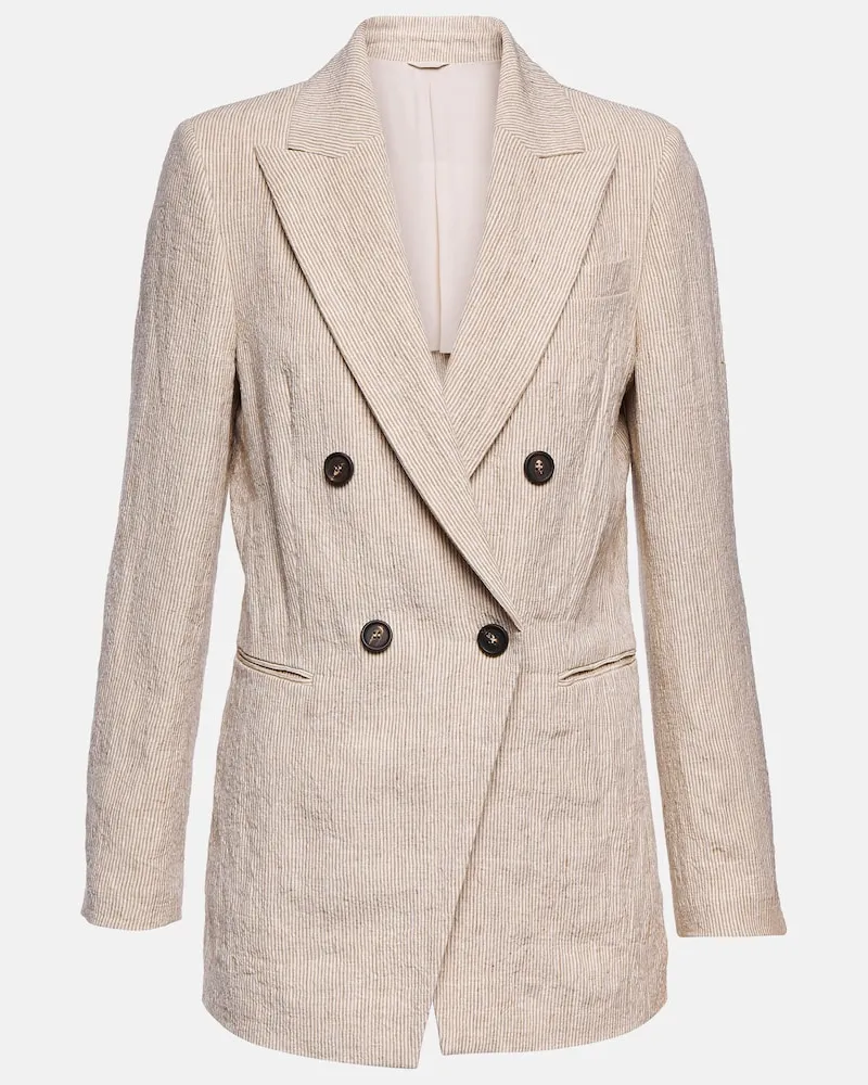 Brunello Cucinelli Blazer doppiopetto in lino Beige