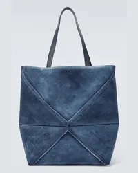 Loewe Borsa Puzzle Fold Large in suede Blu