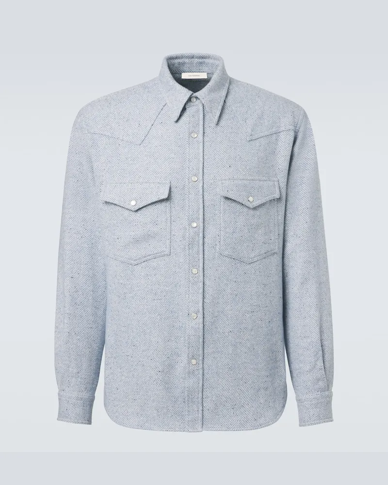 Umit Benan Giacca camicia Kevin in cashmere e seta Blu