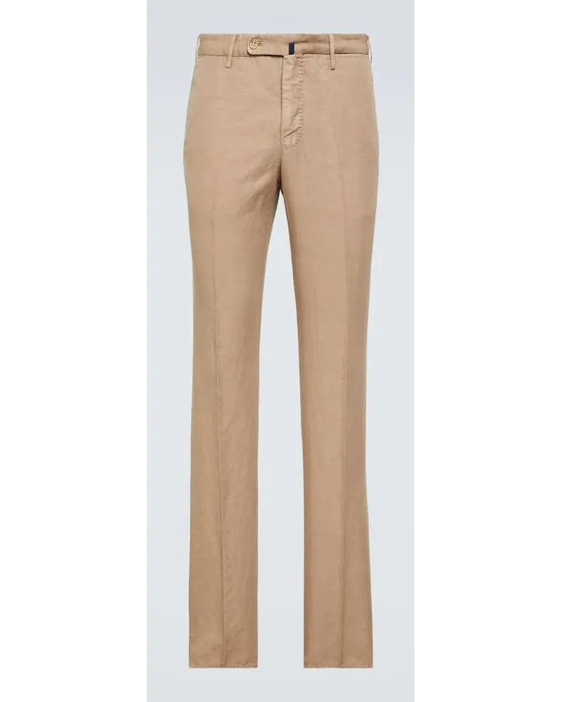 Slowear Pantaloni slim in cotone e lino Beige