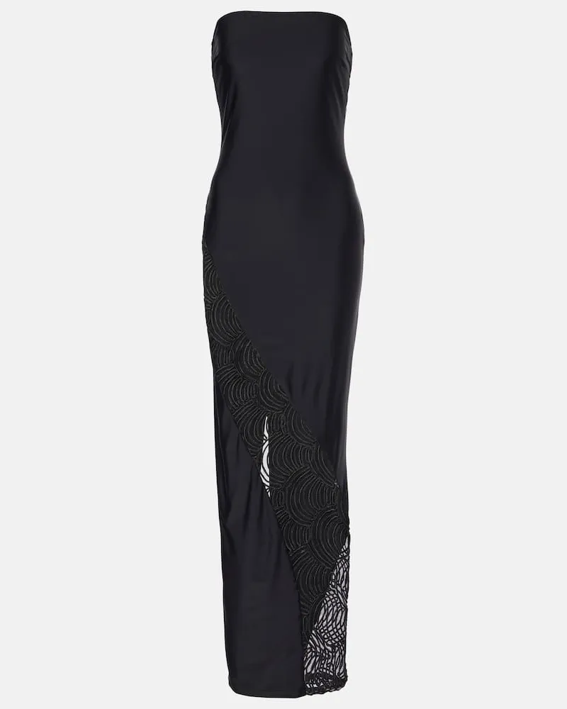 ROTATE Birger Christensen Abito lungo con pizzo Nero