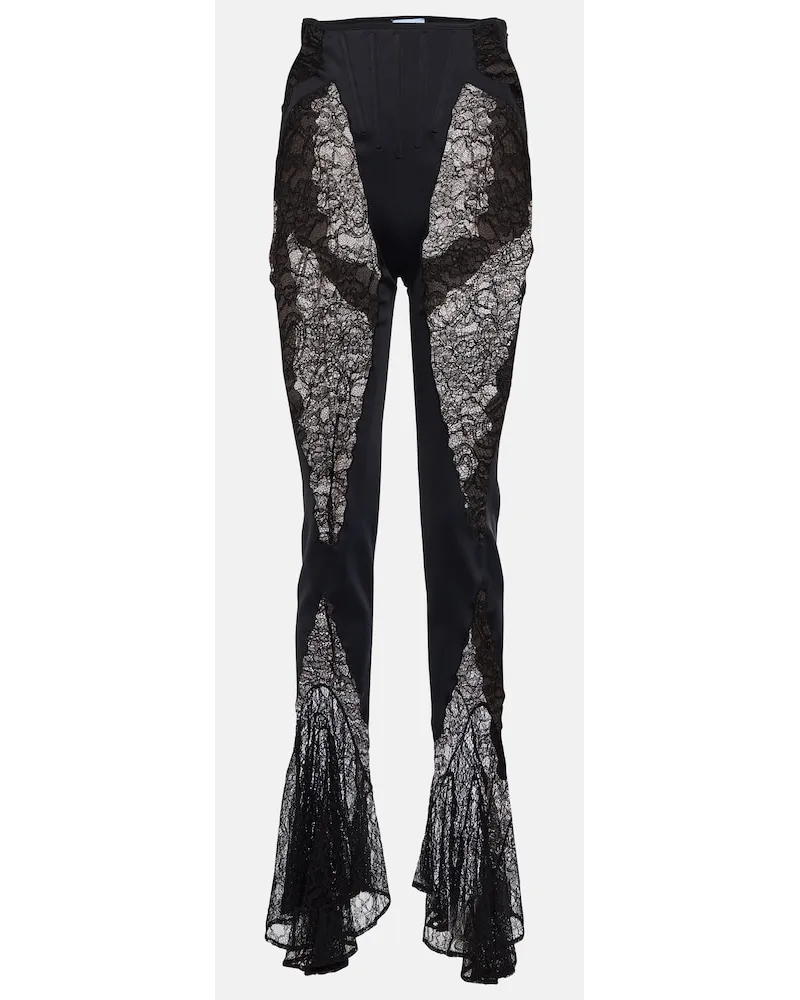 Thierry Mugler Pantaloni flared in pizzo a vita alta Nero