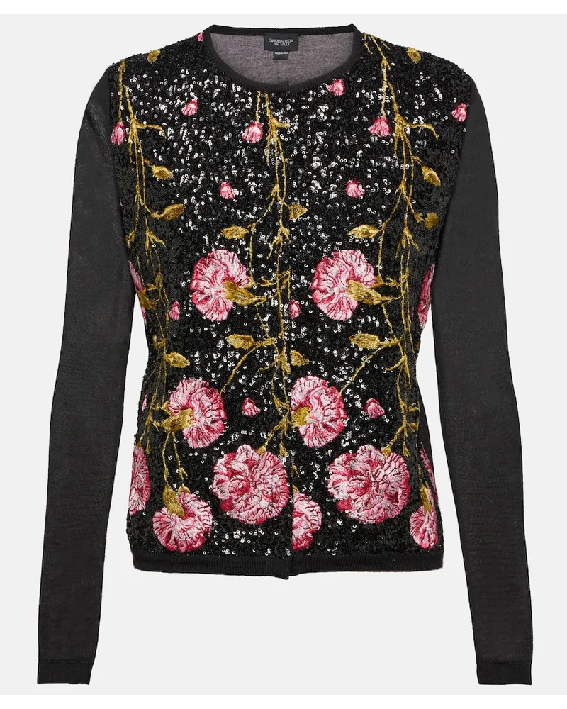 Giambattista Valli Cardigan in seta e cashmere con paillettes Nero