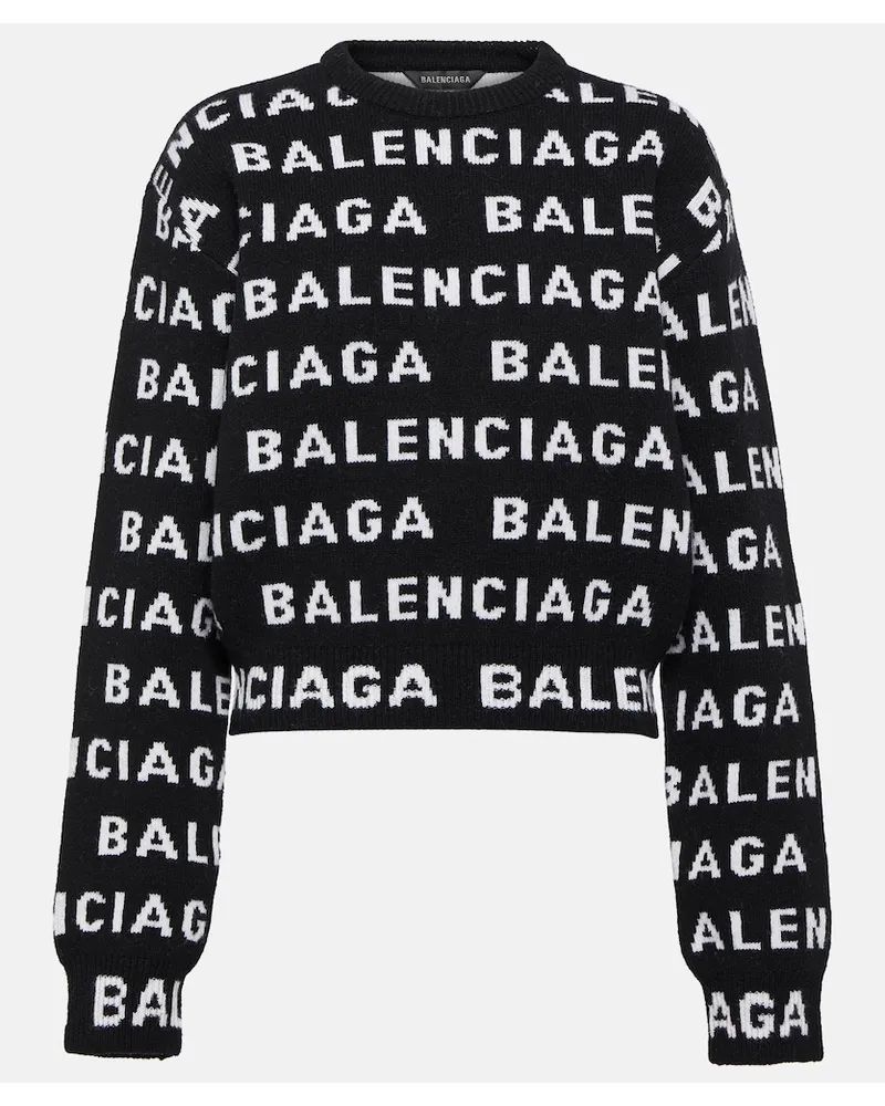 Balenciaga Pullover in lana con logo Nero