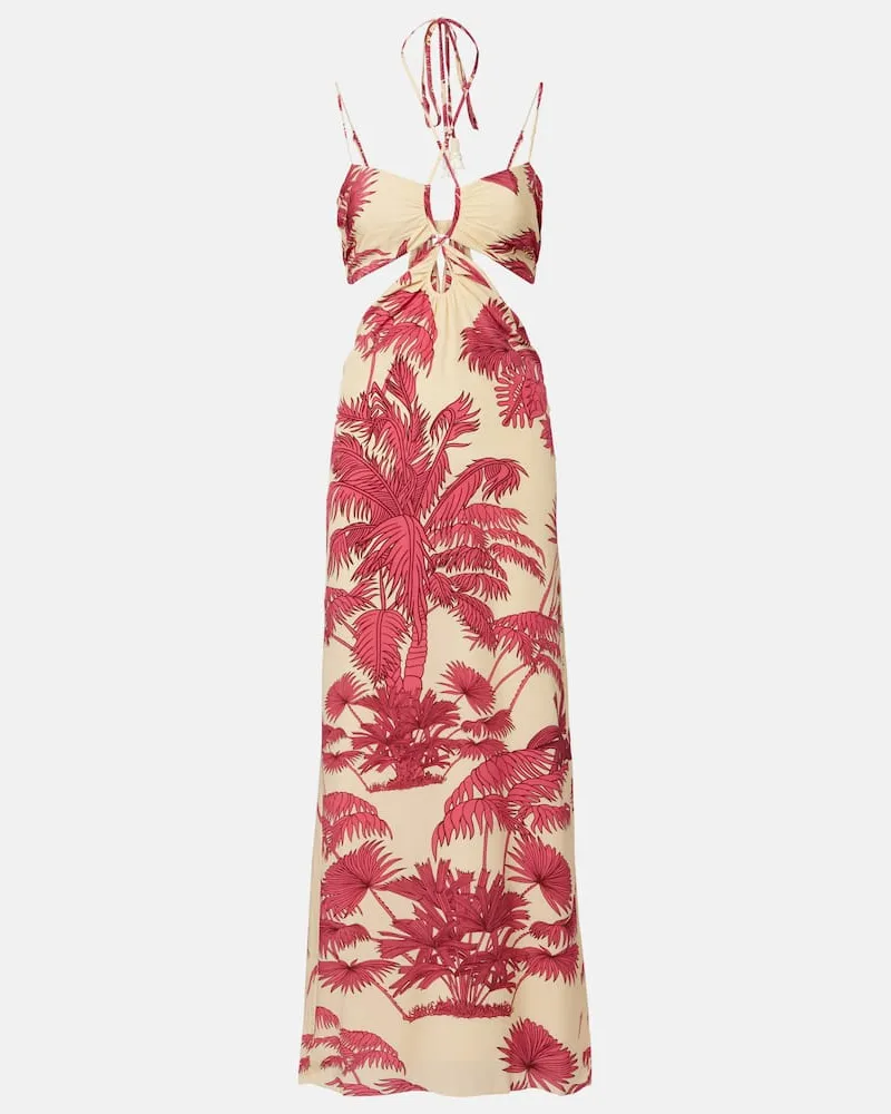 Johanna Ortiz Abito lungo Andalusian Rhythms in seta con stampa e cut-out Rosa