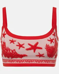 Versace Top cropped in misto cotone Rosso