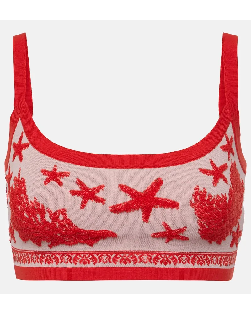 Versace Top cropped in misto cotone Rosso