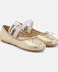 Miu Miu Ballerine in pelle con logo Oro