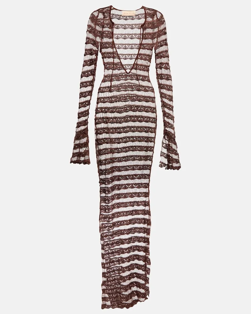 Aya Muse Abito lungo in pizzo semitrasparente Marrone