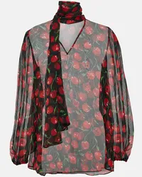 Dolce & Gabbana Blusa Cherry in chiffon di seta Nero