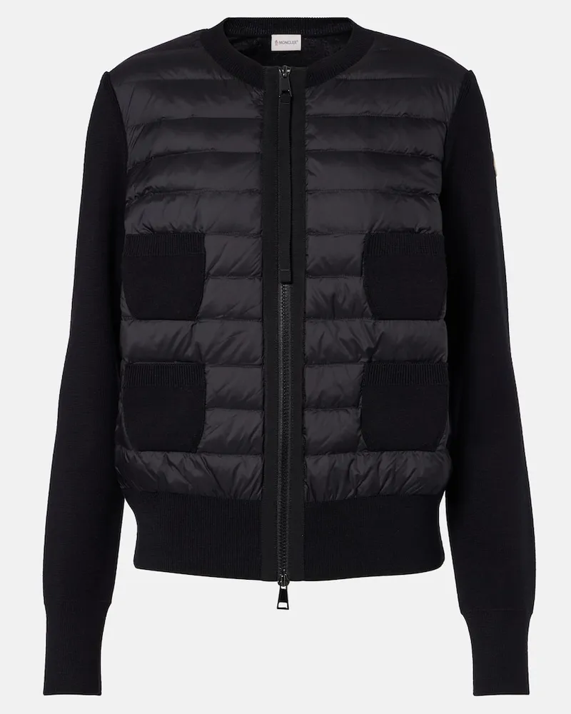 Moncler Cardigan Tricot in lana vergine e piumino Nero