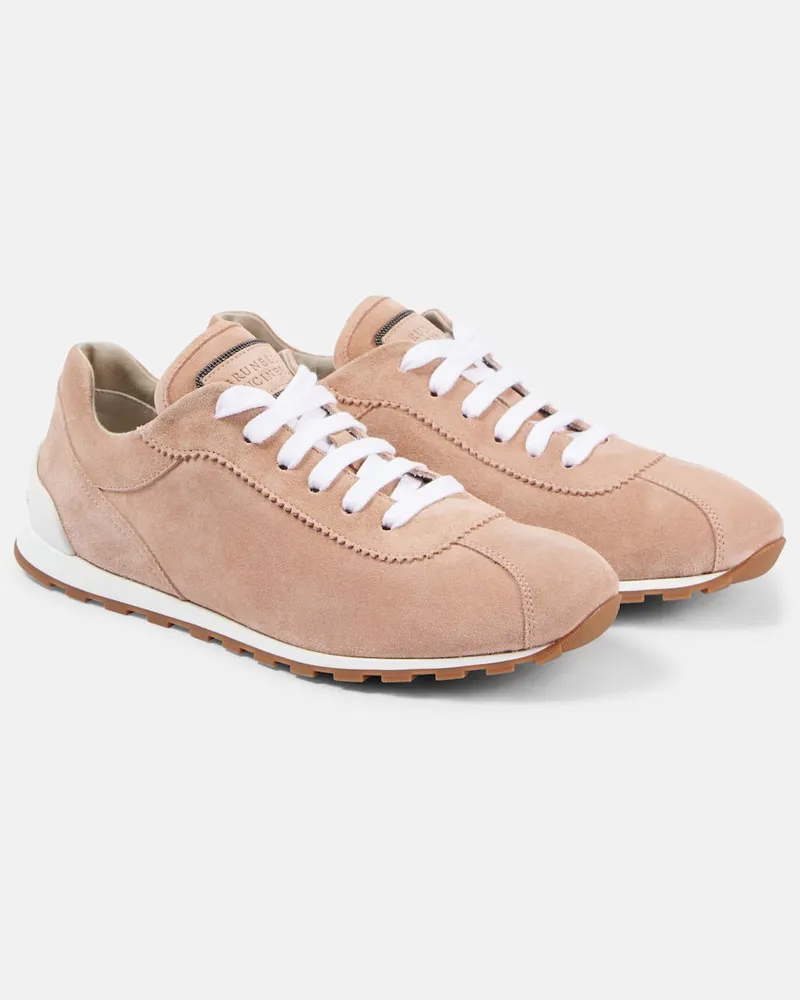 Brunello Cucinelli Sneakers in suede con monili Arancione