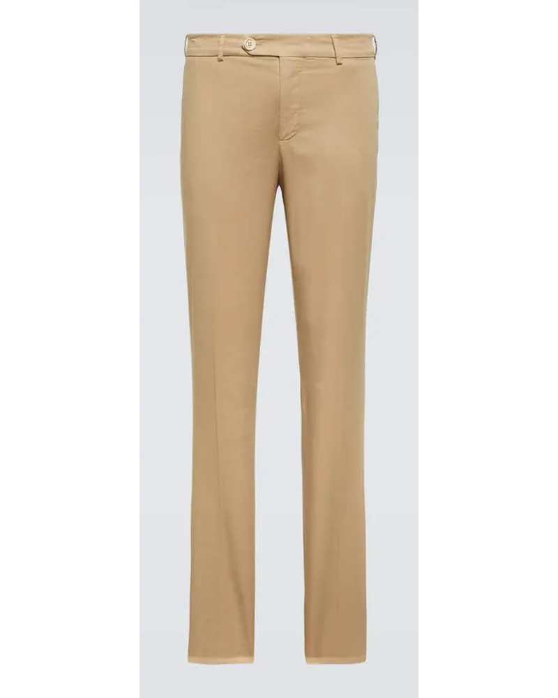Brunello Cucinelli Pantaloni slim in misto cotone Beige
