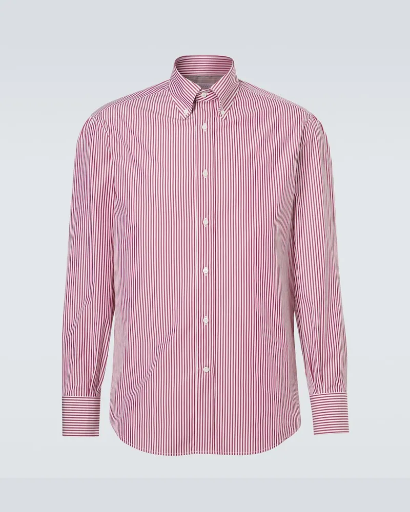 Brunello Cucinelli Camicia in popeline di cotone a righe Borgogna