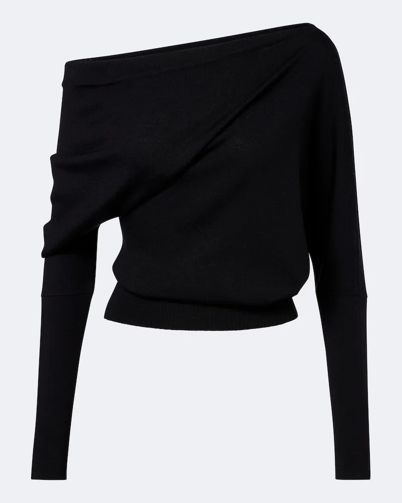 Tom Ford Pullover in lana e seta off-shoulder Nero