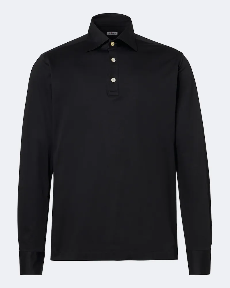Kiton Top polo in popeline di cotone Nero